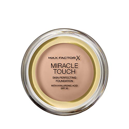 Max Factor Miracle Touch Perfecting Foundation, 45 Warm Almond, Full Coverage and Moisturising Effect with Hyaluronic Acid and SPF 30 Formula, 11.5 g