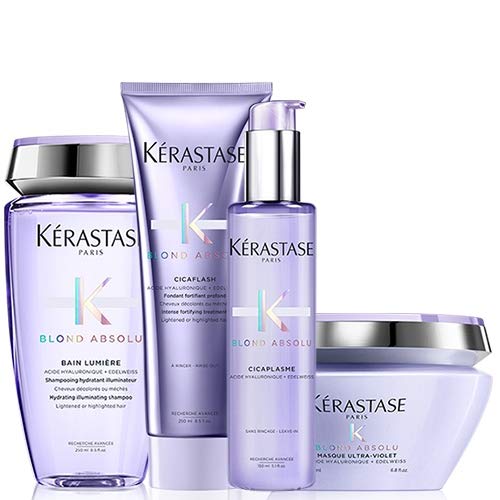 Kérastase Blond Absolu Bain Lumiere 250ml, Fluide Miracle Conditioner 250ml, Masque Ultra-Violet 200ml & Cicaplasme Serum 150ml PACK