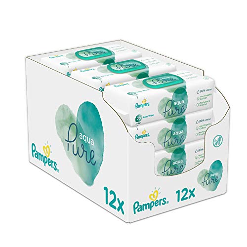 Pampers Baby Wipes Aqua Pure Water Wipes for Newborn Skin, 840 Wipes, 12 Packs of 70 Wipes