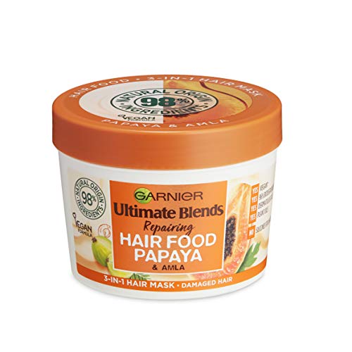 Garnier Hair Mask for Damaged Hair | Papaya Hair Food by Garnier Ultimate Blends, 3-in-1: Conditioner, Hair Mask, Leave-in Hair Conditioner | 98 Percent Natural Origin | 390 ml