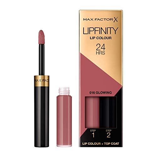 Max Factor Lipfinity 2-step Long-Lasting Lipstick, 016 Glowing (Pink), 24 Hour Effect with Luscious Shine Touch, 4.2 g