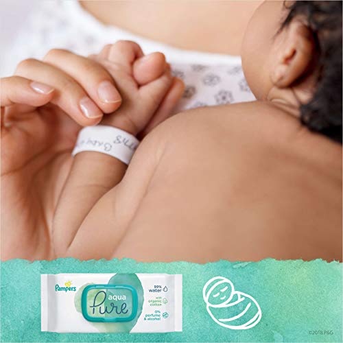 Pampers Baby Wipes Aqua Pure Water Wipes for Newborn Skin, 840 Wipes, 12 Packs of 70 Wipes