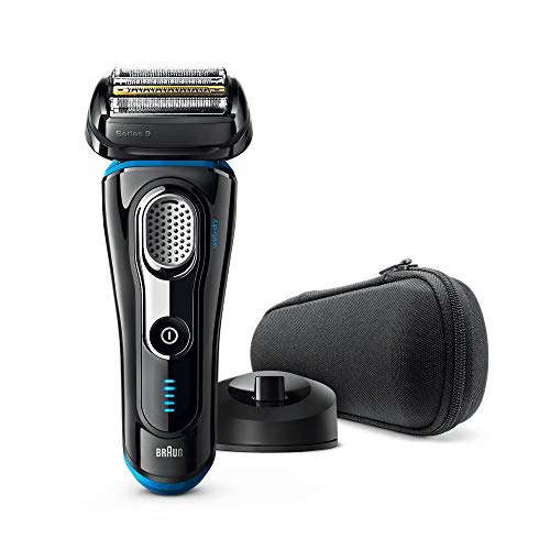 Braun Series 9 Electric Shaver for Men 9242s Wet and Dry Integrated Precision Trimmer Rechargeable and Cordless Razor with Charging Stand and Travel Case Black/Eloxal Blue, 2 pin plug