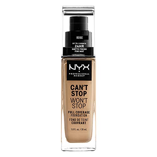 NYX Professional Makeup Can't Stop Won't Stop Full Coverage Foundation, Long Lasting, Waterproof, Vegan Formula, Matte Finish, Shade: Beige