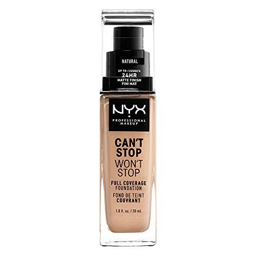 NYX Professional Makeup Can't Stop Won't Stop Full Coverage Foundation, Long Lasting, Waterproof, Vegan Formula, Matte Finish, Shade: Natural