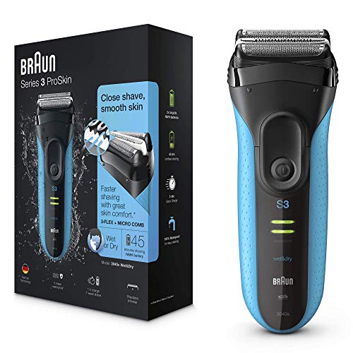 Braun Series 3 ProSkin 3040s Electric Shaver, Wet and Dry Electric Razor for Men with Pop Up Precision Trimmer, Rechargeable and Cordless Shaver, Black/Blue
