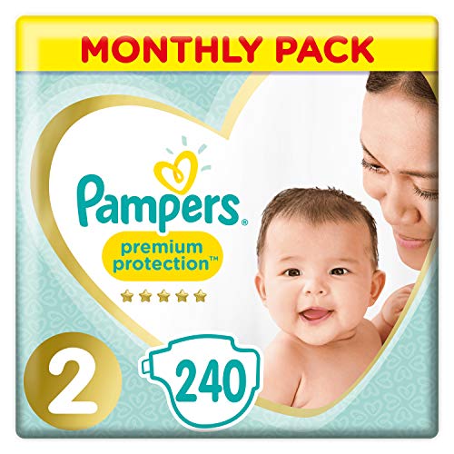 Pampers Premium Protection, Monthly Saving Pack, Soft Comfort, Approved by British Skin Foundation, Size 2, 240 Nappies, 4-8 kg