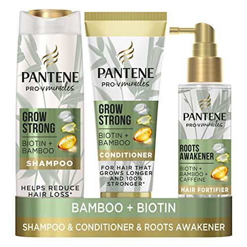 Pantene Grow Strong with Biotin, Bamboo, Caffeine and Vitamin B3, A Hair Loss Treatment Set with Hair Growth Shampoo, Hair Conditioner and Hair Fortifier to Provide Strength & Thickness